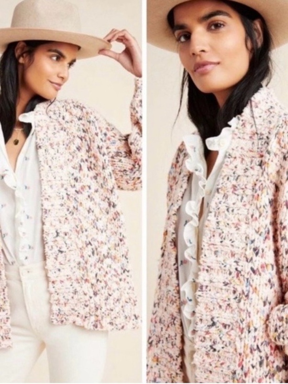 Anthropologie Aurora Chunky Multi-Color Open Front Cardigan Sweater Size XS